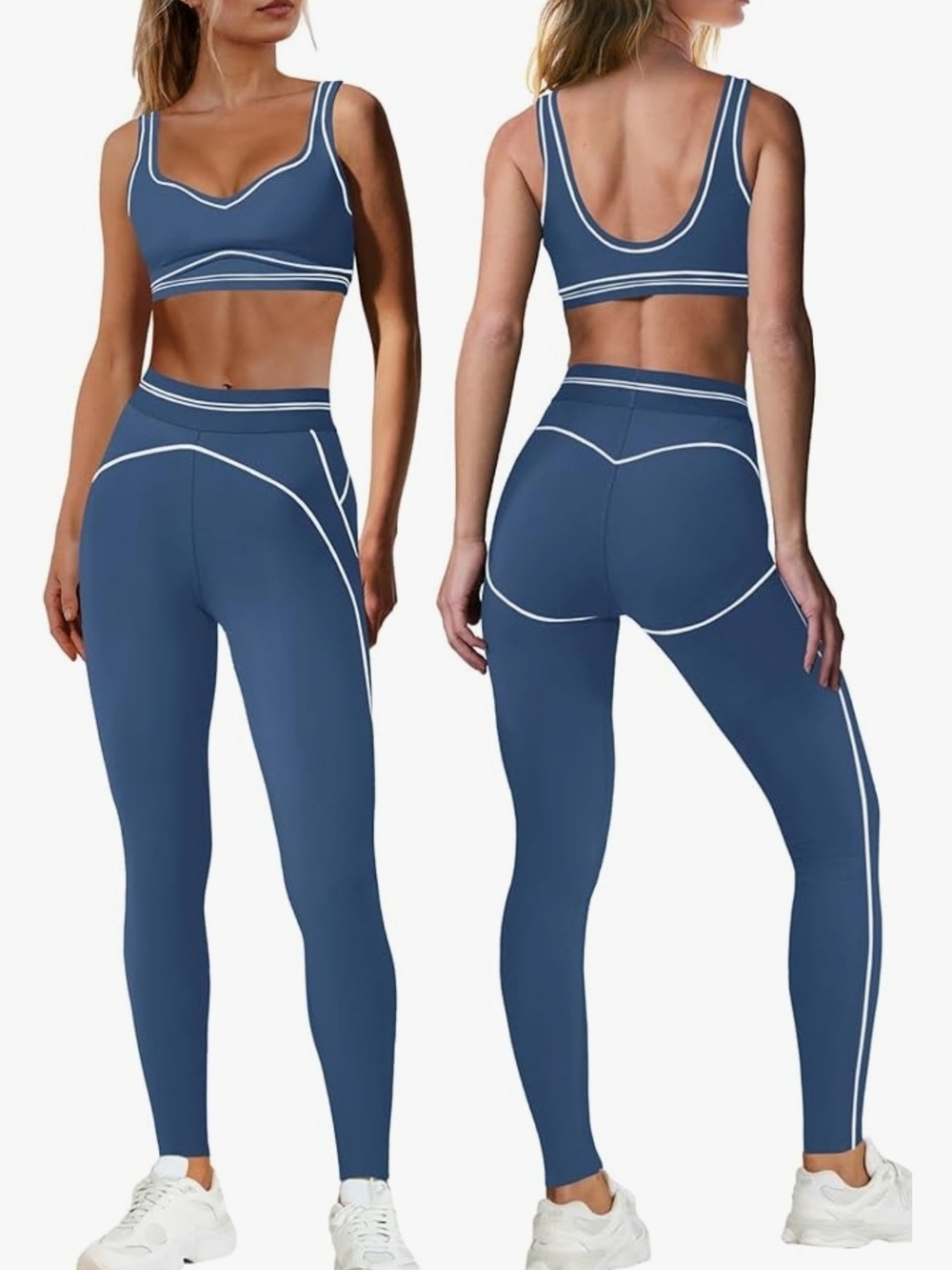 Cute Yoga Outfit Pilates Workout Gym 2 Piece Contrast Stitching Jogging Set